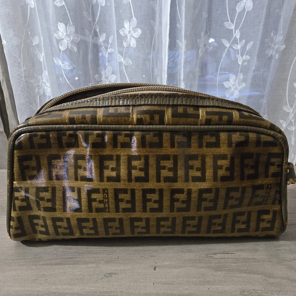 Vintage Fendi Zucca Brown and Tan Monogram Cosmetic Bag - Picture 5 of 11